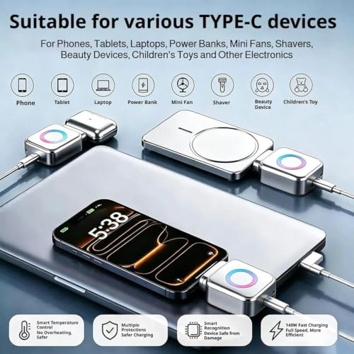 Image of USB-C Smart Charging Adapter with Automatic Power Disconnect, Auto Eject Connector, LED Charging Indicator, Up to 140W Support for Compatible Phones, Tablets, Laptops and Type-C Devices