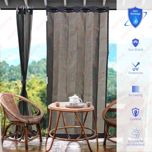 Image of HIPPO Heavy Duty Waterproof Outdoor Curtain 260 GSM - HDPE Coated Light Filtering Curtain for Lawn, Garden, Patio, Balcony & Hotel Outdoor Areas (4 Feet X 4.5 Feet, 2IN1 Pebble-Grey, 2 PC)