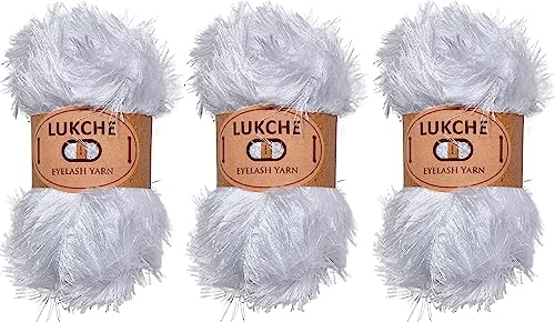 Image of Eyelash Fun Fur Yarn Premium 100% Polyester 164 Yds (150 Mt), 3.53 Oz (100 Gr) Colorful Crochet Yarn Dıy Hand Knitting. (Optical White, 3 Skein)