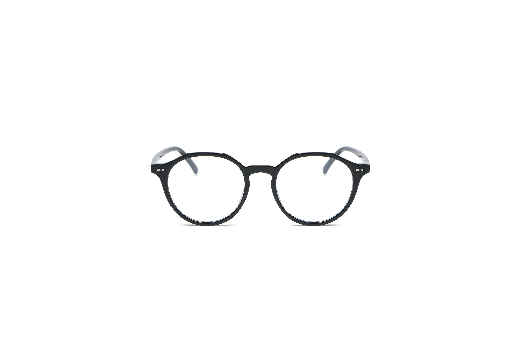 Cramilo Classic Circle Round Blue Light Blocker Fashion Glasses - (Black)