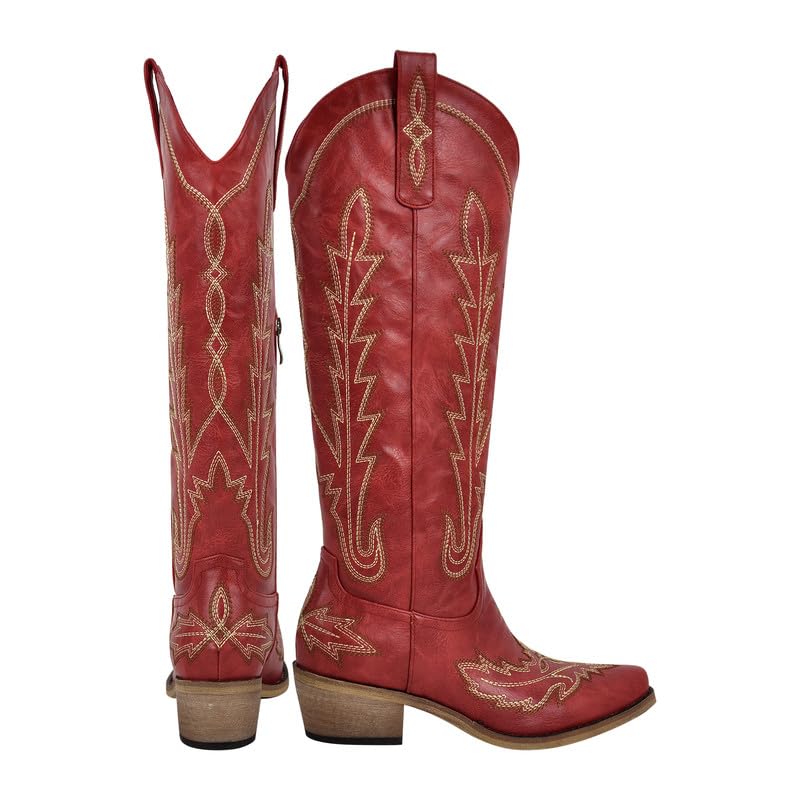sexytag Cowboy Boots for Women Knee High Cowgirl Boots Wide Calf Embroidered Western Boots4