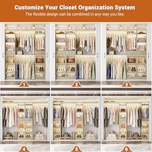 Unikito 58" W - 90" W Closet System, Large Walk in Closet Organizer with 3 Hanging Rods and Shelves, Heavy Duty Wood Closet Wardrobe with 2 Drawers and Shoe Rack, Reversible Clothing Rack, White Oak Unikito 58 W 90 W Closet System Large Walk in Closet Organizer with 3 Hanging Rods and Shelves Heavy Duty Wood Closet Wardrobe with 2 Drawers and Shoe Rack Reversible Clothing Rack White Oak