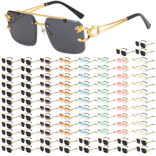 Image of 100-Pack Gold Zinc Alloy Rimless Double Bridge Sunglasses 7 Colors Wholesale Bulk UV400