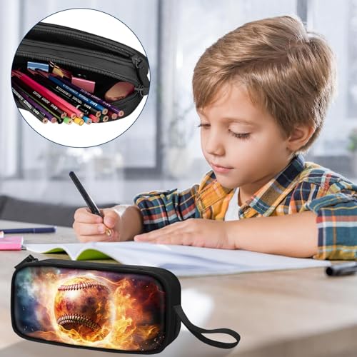 Image of TILYTADLY Large Pencil Case for Boys - Baseball Boys Pencil Pouch with Zipper Compartments - Big Capacity Pen Box Pen Bag Organizer with Keychain for Kids Teens School