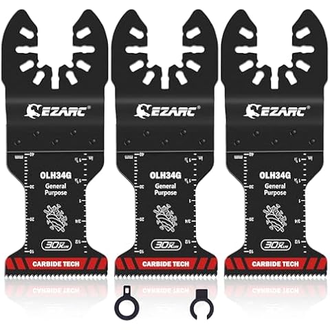EZARC Carbide Oscillating Saw Blades, General Purpose Multitool Blades Quick Release for Metal, Nails, Wood, Plaster, Drywall and PVC, 3-Pack Cover