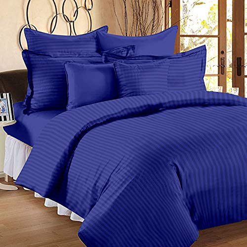 Image of Sofrito Bed Sheet Glace Cotton Striped - 300 TC - Queen (90 inchx108 inch) - with 2 Pillow Cover | Ideal for Hospitals, Clinics, Hostels, PGs, Hotels & Guest Houses | Royal Blue