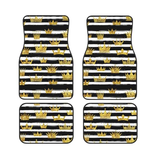Alfombrillas de Neopreno para Coche con Corona Dorada y Rayas Negras Juego de 4 Piezas