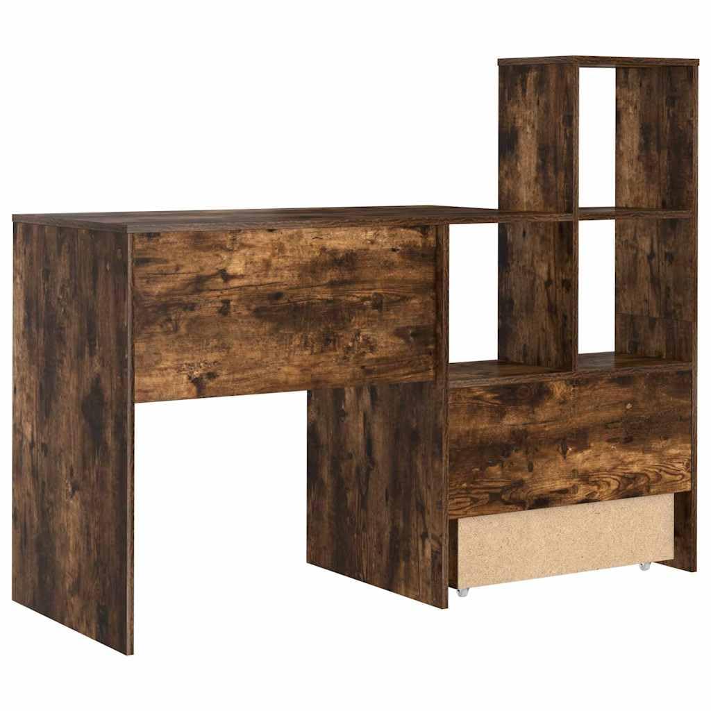 Scrivania affumicatura 131,5 x 50 x 106,5 cm, materiale in legno, moderno, con ripiano regolabile, cassetto, ideale per casa, ufficio, gioco, scrittura, molto spazio