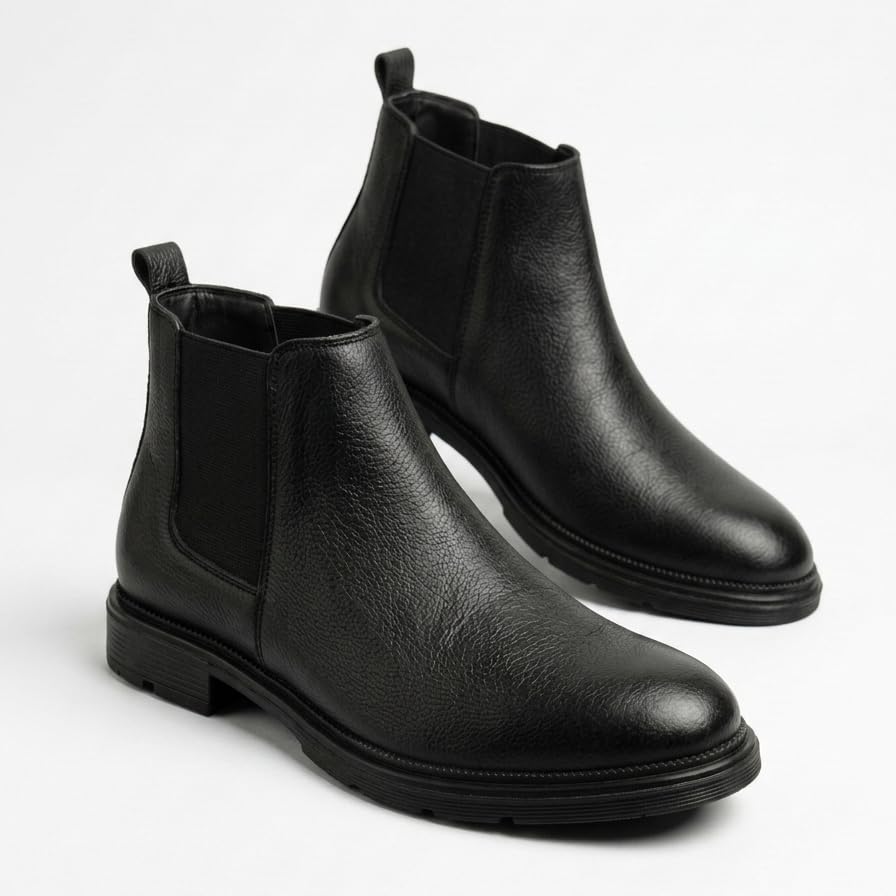 Image of Men's Synthetic Leather Lightweight Comfortable Trendy Outdoor Casual Shoes Slip On Chelsea Boots High Tops, Soft Cushioned Insole, Comfortable Fit, Trendy, Stylish Boots