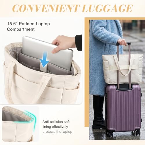 Image of PALAY Tote Bag for Woman Soft Lighweight Puffy Travel Handbag 15.6 inches Laptop Quilted Shoulder Hand Bags for Women