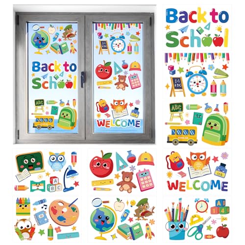 Back to School Window Clings Double Sided Back Stickers Perfect for Welcome Party Supplies Educational Window Stickers Fun and Colorful School Home Wall Glass Blackboard Decorations
