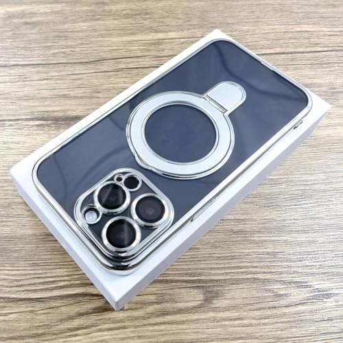Coque magnétique iPhone 13 Pro antichoc transparente avec bordure plaquée argent