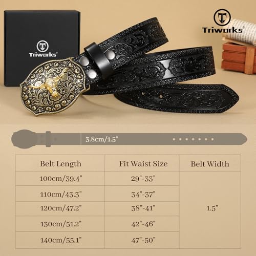 Western Cowboy Leather Belt for Men Women Cowgirl, Western Buckle Belt for Jeans4