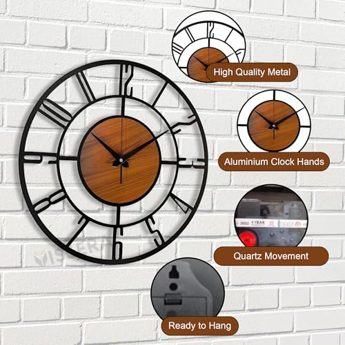 Image of vissera Designer Metal Wall Clock for Living Room | Antique Stylish Fancy Decorative Big Size Wall Watch for Bedroom, Office, Kitchen, Dining, Hall and Decor