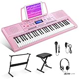 Eastar Electronic Keyboard Piano Kit 61 Key for Beginner Children, Digital E Piano with Stand, Bench, Music Stand and Microphone, Pink, Musical Instruments Gift for Kids
