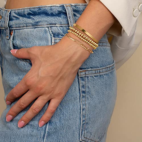 Starain Gold Beaded Bracelets For Women 18K Gold Plated Chain Link Stacking Bracelet Set Jewelry Gift Birthday Gift For Mom Women Wife Girls Her #TOP1