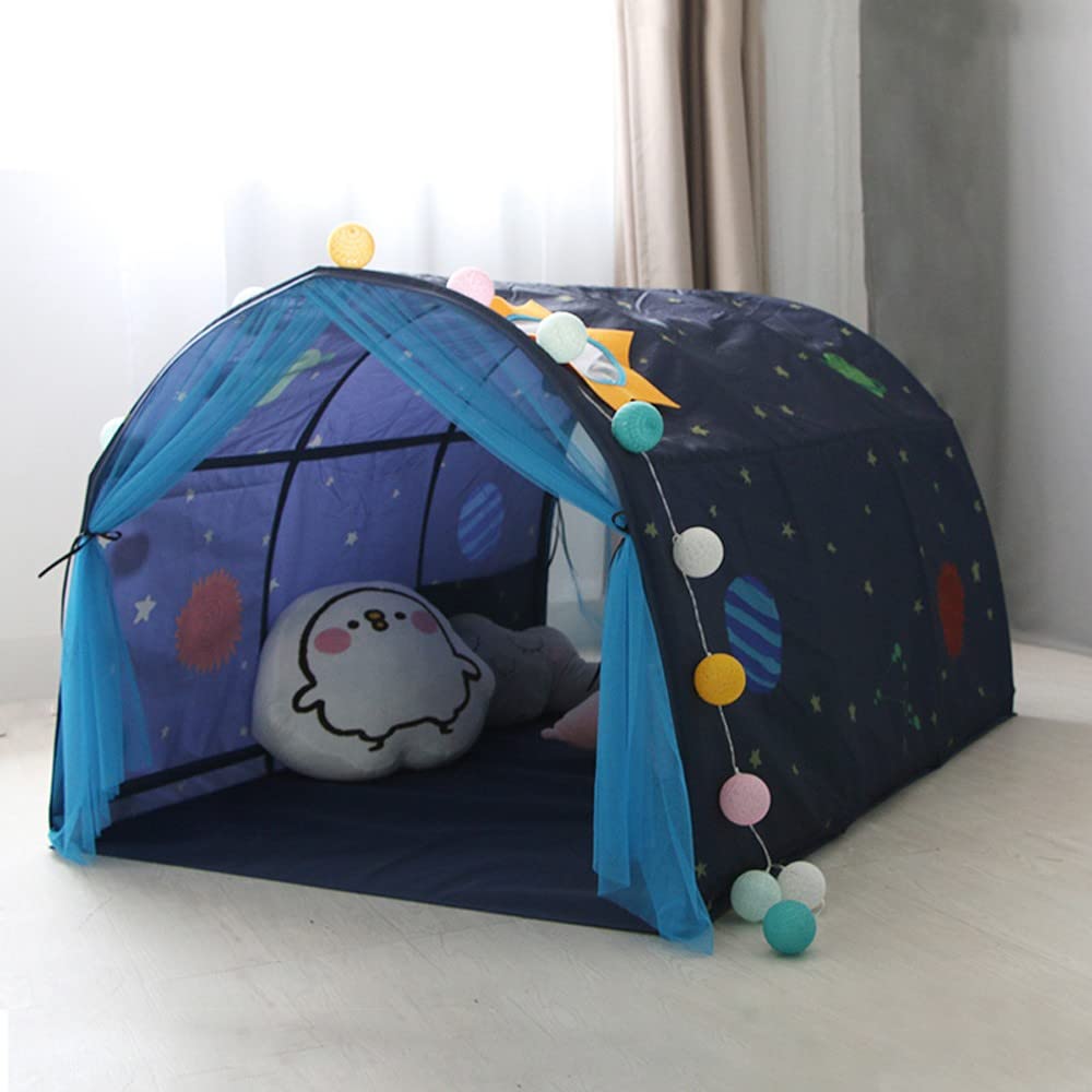 Tente tunnel pour enfant de 90 à 100 cm de largeur, lit mezzanine, tente superposée, tissu, bleu, simple