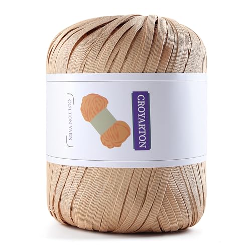 Raffia Yarn for Crochet Soft Cotton Yarn for Crocheting Summer Beach Bag/Hat 114 Yards/1.76 Ounce Ribbon Paper Yarn for Beginners DIY Hand Knitting Handbag(Brown)