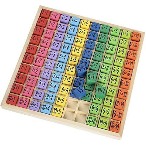 ROBUD Multiplication Table Colorful Educational Tool Kids 10 x 10 Wooden Toys Baby Game Board Cover