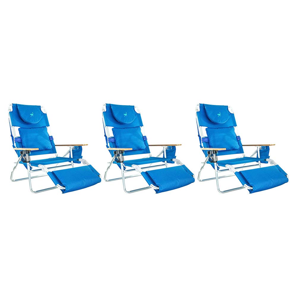 OstrichDeluxe Padded 3-N-1 Outdoor Lounge Reclining Beach Chair, Blue (3 Pack)