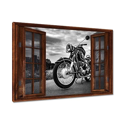 Peinture imprimée sur toile 120 x 80 cm avec motif moto classique pour décoration murale H2062M