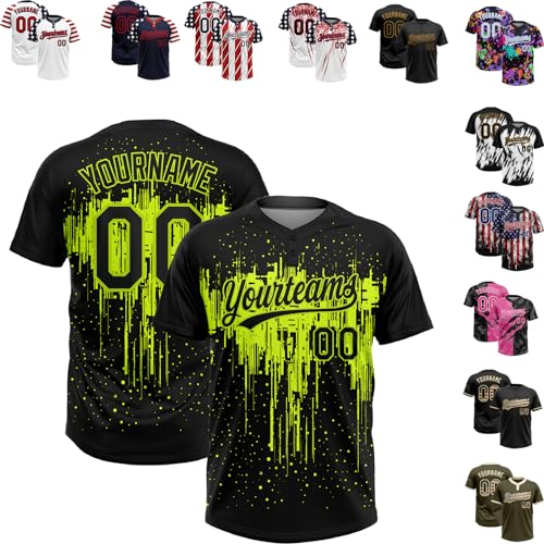 Fanscustom Personalized Graffiti Softball Jerseys Black Neno Green Two Button Baseball Shirts Personalize Black Baseball Uniform Shirt Stitched Name Number Logo for Men Women Youth