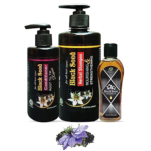 Herboganic Black Seed Hair Care Bundle: Nourish, Strengthen, and Revitalize Your Hair with Black Seed Herbal Shampoo 13.5 Oz, Black Seed Conditioner 6.7 Oz and Black Seed Hair Oil 5 Oz.