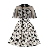 Scream Costume, Halloween Sweaters for Women Black Widow Costume Dress Costume Adult Hallowmas Spider Print Trim Swagger Skirt Round Collar Retro Dress Girls Tees Men Costumes (S, Beige)