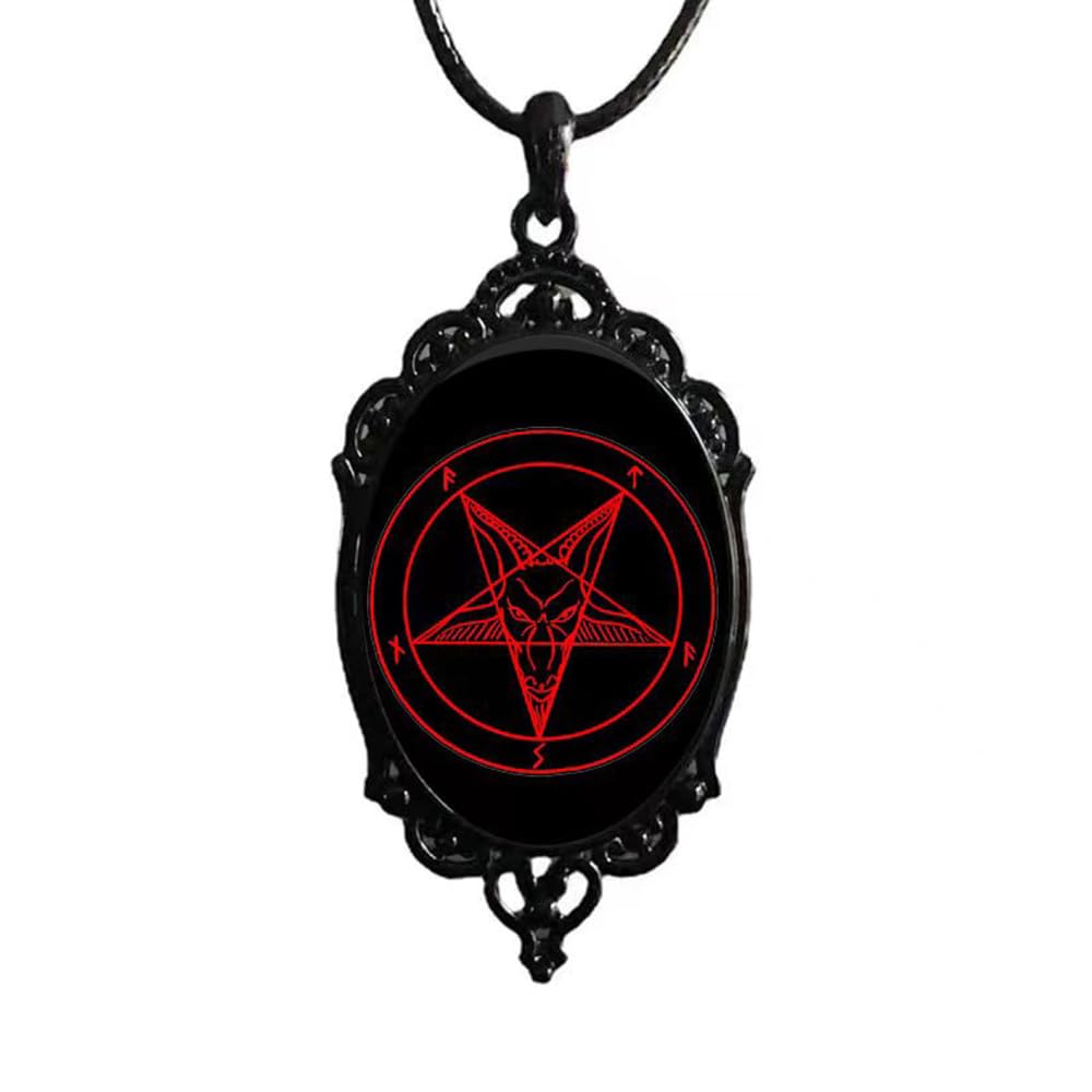 YWMANSatan Goat Head Cameo Necklaces - Blood Red Cabochon Baphomet Pentagram Pendent - Mystic Witch Jewelry Gift Accessories