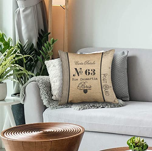 Nextchange Burlap Vintage Postage French Country Linen Pillowcase Comfortable Decoration For Sofa Bed Chair Car (Two Sides) Pillow Cover Size 20X20 In #TOP3