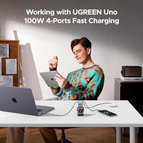 image for UGREEN Uno 100W USB C Charger, 4-Port GaN Fast Charger with LED Screen