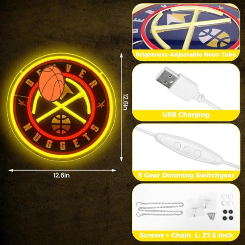 Image of Basketball Team Neon Sign, Sport Light Up Dimmable Basketball Team Logo Hanging USB Powered Led Neon Sign for Wall Decor, Bedroom, Man Cave, Party, Birthday Party Christmas Merch Deco Gift for Boys Teens Fans