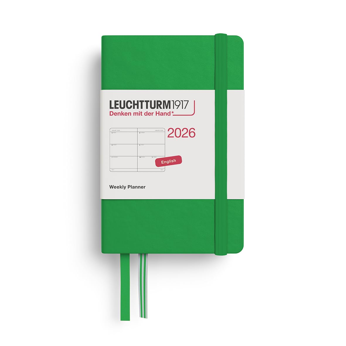 LEUCHTTURM1917 372733 Weekly Planner Mini (A7) 2026, 12 Months, Spring Leaf, English