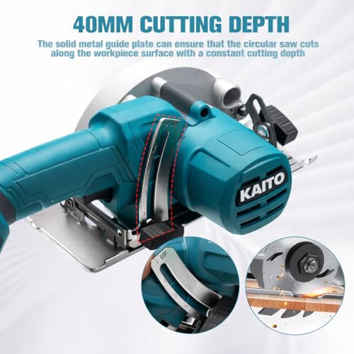 Image of KAITO 5 Inch Cordless Circular Saw (48V) | Brushless Motor Marble & Tile Cutter | 3000 RPM Portable Electric Saw | Wood, Metal, Ceramic Cutting Tool with 2 Batteries & Charger