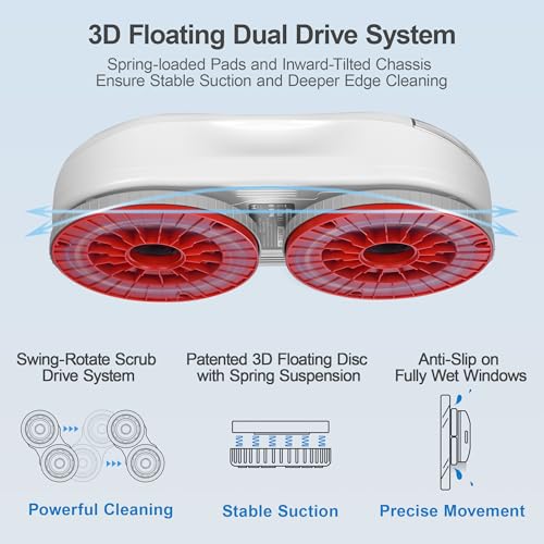Image of HUTT S55 Pro Window Cleaning Robot, 3D Floating Pads, Up to 6500Pa Suction, HydroJet Pump Spray, SLAM 4.0 Navigation, 80ml Water Tank, 6 x Cloths,Perfect for High-Rise Windows, Tiles and Glass