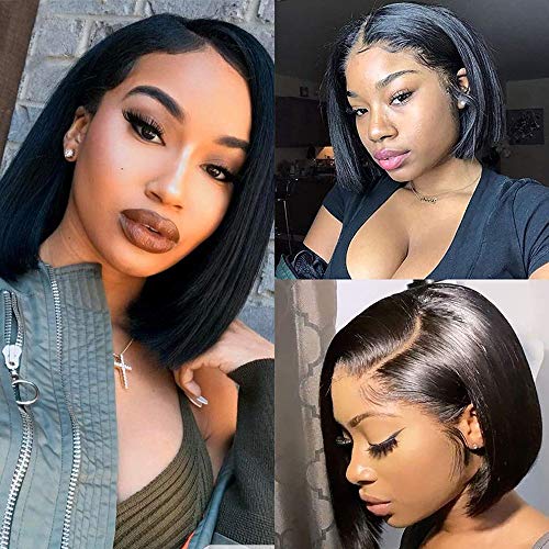 Straight Lace Front Wig Human Hair 4x4 Brazilian Virgin Human Hair Pre Plucked Transparent Lace Wigs for Women 8 inch Virgin Straight Hair Lace Frontal wigs with Baby Hair 150% Density
