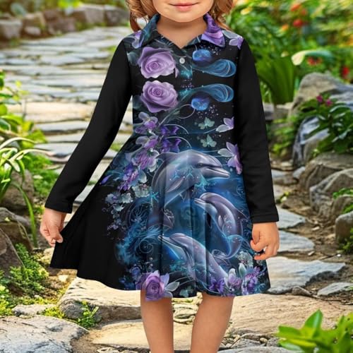 Uourmeti Toddler Twirly Dresses Little Girls Button Down Dresses Long Sleeve Fall Dress4