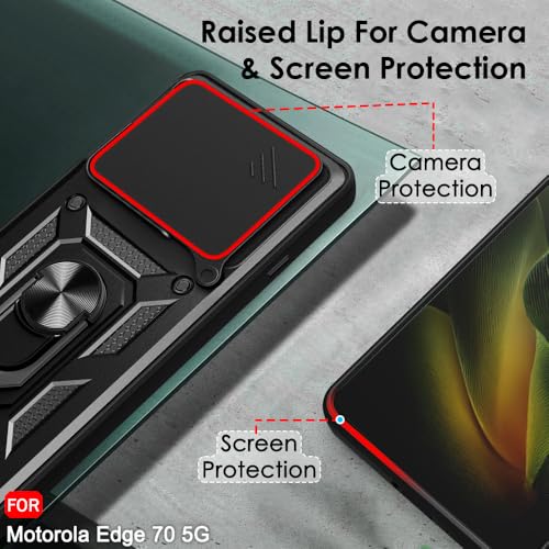Image of TheGiftKart Tough Armor Bumper Back Cover Case for Motorola Moto Edge 70 5G | Sliding Camera Cover, Kickstand & Ring Holder | 360 Protection Back Cover Case for Motorola Edge 70 5G (PC & TPU, Black)
