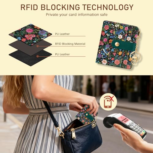 Image of Jogjam Bird Floral Small Women Wallet, Rfid Slim Compact Credit Card Holder | PU Leather Bifold Cash Zipper Coin Pocket ID Window, for Female Ladies Teen Girls Girly Gifts
