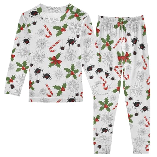 Pajama Sets Long Sleeve Holly Spiders Candy Canes Soft Comfy Sleepwear 2 Piece PJS 3-8T