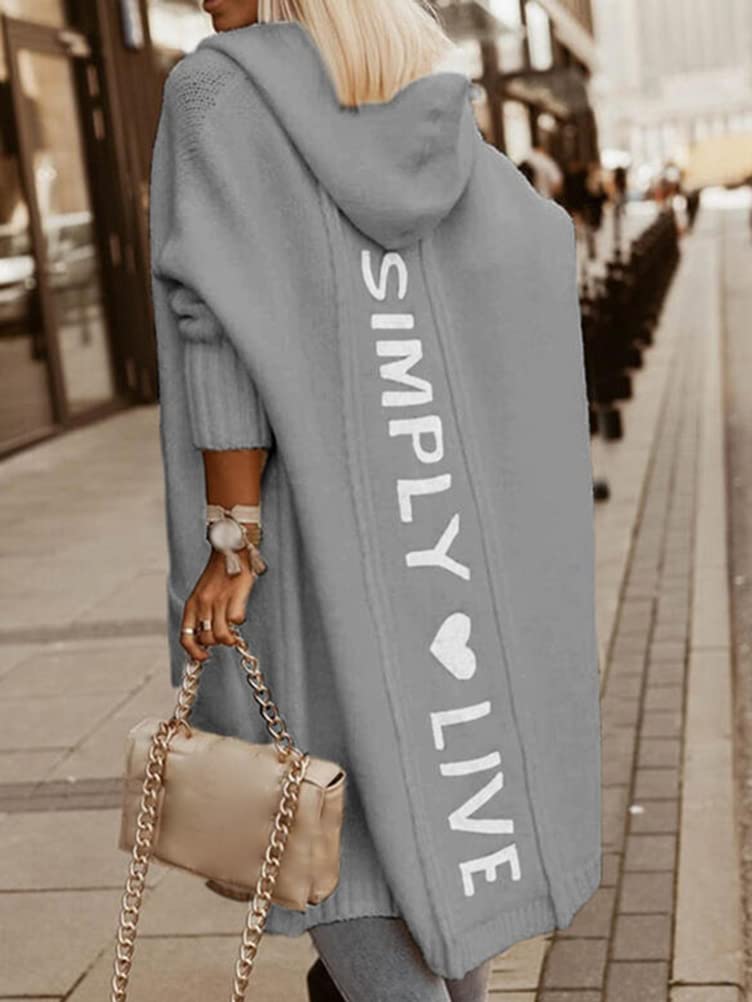 Onsoyours Cardigan Femme Grande Taille Pull Manteau Cardigan Long en Tricot Veste Ouvert Épais Manches Longues Pull Gilet Chaud Casual Capuche Manteau