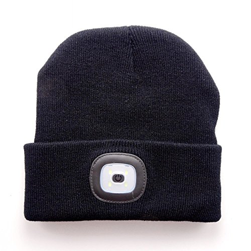 Bonnet avec LED Lampe Frontale Rechargeable Amovible, Chapeau Mode en Tricot Unisexe LED Casquette Chaud Lumineux Capuchon Lampe (Noir) (avec Bandeau Noir) Cover