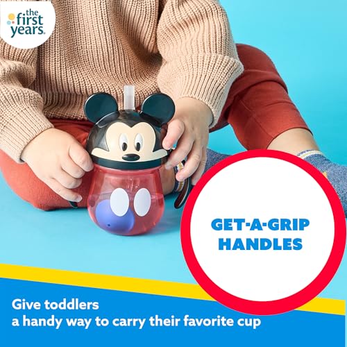 Image of The First Years Disney Mickey Mouse Weighted Straw Cup - Spill Proof Toddler Cups with Flip Top Cover and Silicone Straw - Dishwasher Safe - 7 Oz - 6 Months and Up, Small (Pack of 12)