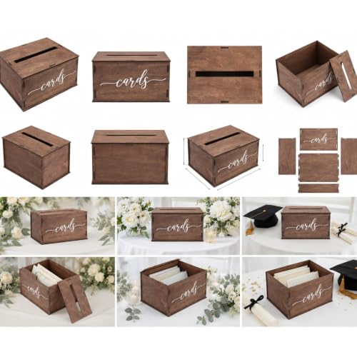 Caja de tarjetas con tapa para boda y graduación, madera premium de 30x26 cm 6