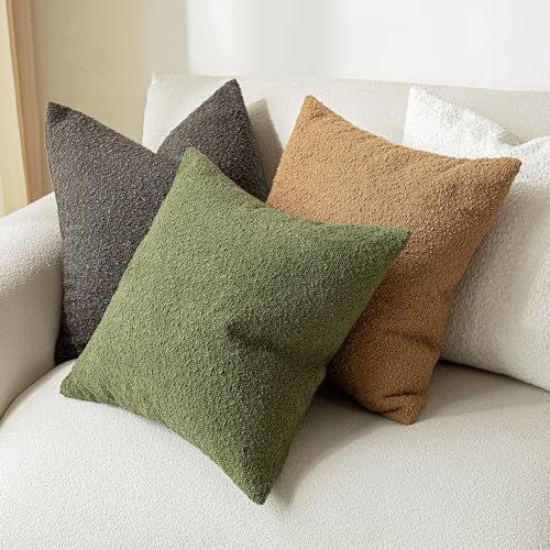 Image of Foindtower Pack of 2 Textured Boucle Throw Pillow Covers Accent Solid Decorative Pillow Cases Cozy Woven Couch Cushion Case for Sofa Bedroom Living Room Home Decor, 20 x 20 Inch,Dark Brown