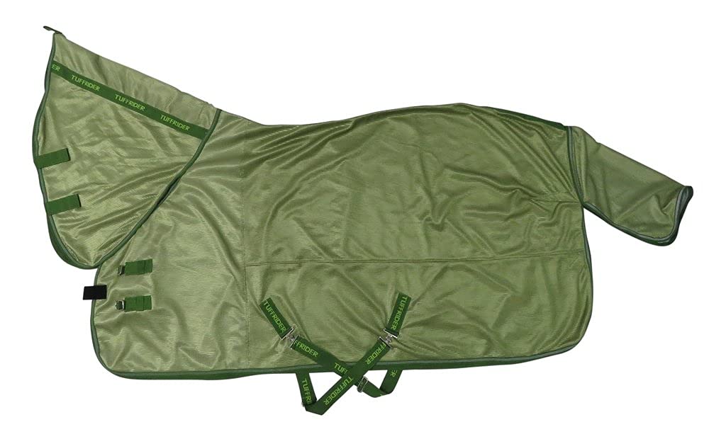 TuffRider Comfy Mesh Combo Neck Fly Sheet | UV Protection Horse Sheet with Neck Cover, 190 Grams Breathable Polyester Mesh - Sagramse/Tree Top - 69