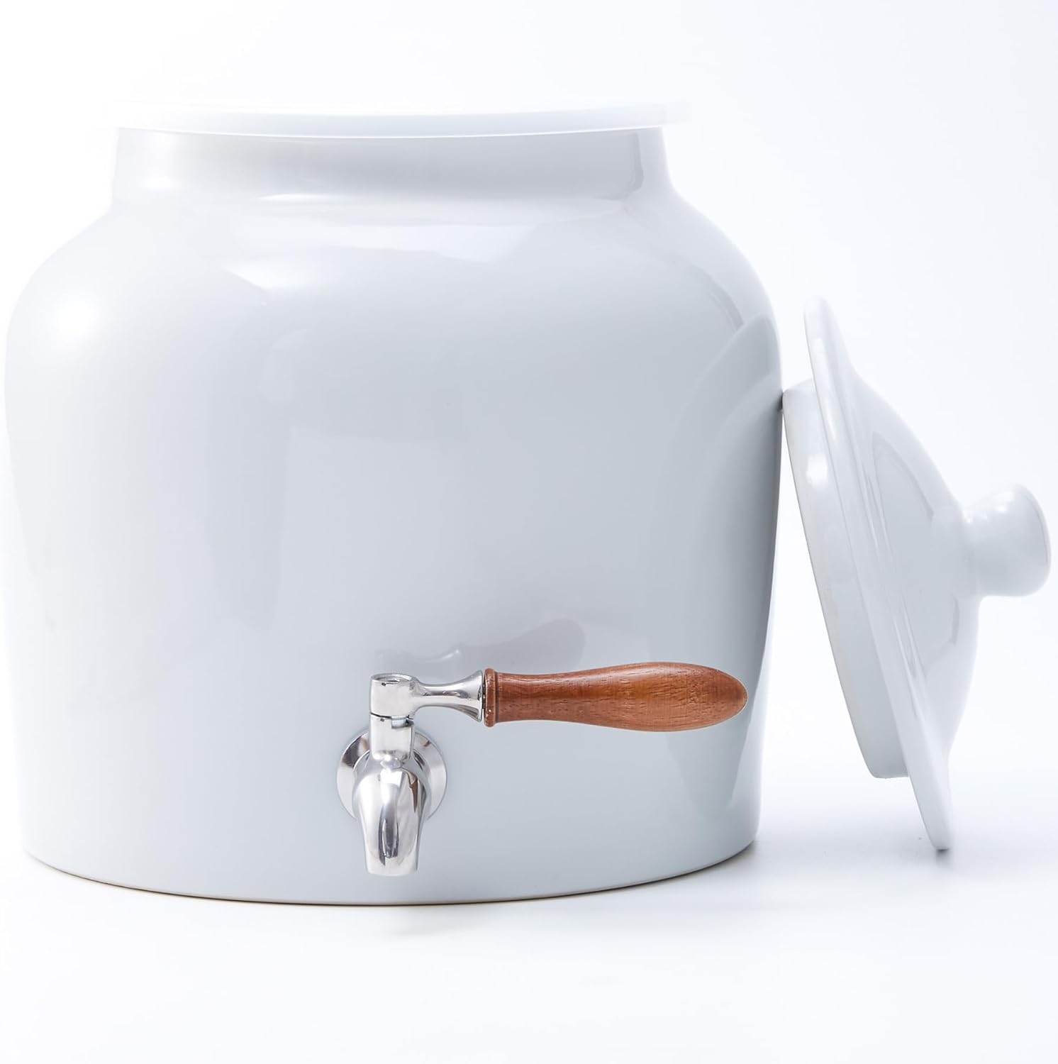 Ceramic Water Dispenser for 5 Gallon Bottle – Crock Water Dispenser with Durable Stainless Steel Faucet, Ideal for 3 to 5 Gallon Jugs, Classic Porcelain Water Crock Design for Home or Office Use