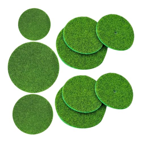 TINEASUR 9 Piezas Musgo Artificial Alfombra Exterior Redonda alfombras de área cesped Artificial Decorativo césped de Musgo Falso césped Realista cesped de Jardin Artificial Tela Green