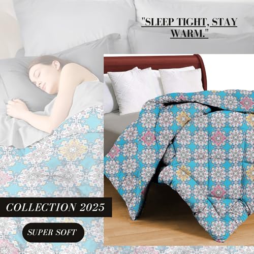 Image of Amazon Brand - Umi 220 GSM Reversible Microfiber AC Comforter /Duvets for Mild Winter | All Season King Size 3 Layered Quilted Blanket for Double Bed (228 cm x 254 cm Blue & White & Pink)