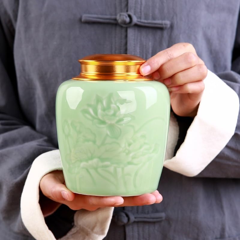 Pojemnik na herbatę, pojemnik ceramiczny, Herbata Celadon, puszka z czarną herbatą, zielona herbata, słoik zamknięciem, butelka na leki, ceramiczna, pojemnik herbatę